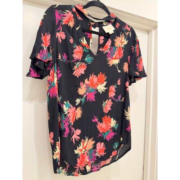 MAEVE Anthropologie Black Bella Floral Choker Flutter Sleeve Top Small EUC - Picture 8 of 9
